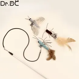 Toys Dr.DC Steel Wire Teasing Cat Stick Long insect butterfly Ball Feather with Bell Pet Toys Interactive Funny Cat Toy Wand