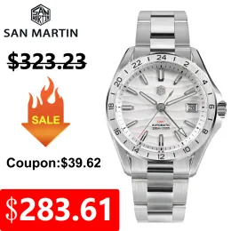 Watches San Martin SN0129 39mm Men Watch GMT NH34 Automatic Mechanical BGW91 Luminous100m Waterproof Watches with Date Windows reloj