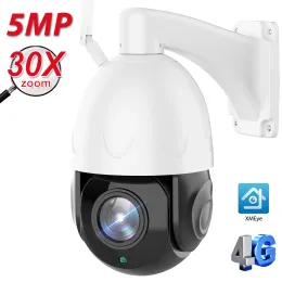 Câmera IP de câmeras ao ar livre com cartão SIM 4G 5MP WiFi 30X Optical Zoom Câmera Rastreamento automático PTZ Speed Dome de duas vias Ir 80m Cam Xmeye