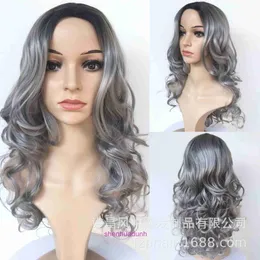 Designer Wigs Human Hair Hair for Women Hair Wig Cover Cover Gradient Nero Gradiente Nero Grigio Long Curly Fluffy Sintetico Fibra sintetico