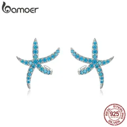 Brincos bamoer brinhos de prejuízos para mulheres para mulheres 925 Sterling Silver Moda Blue Earings Studs coreanos jóias de design bse136