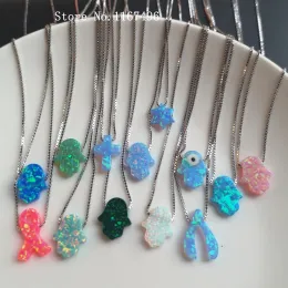 Promocja naszyjników! 11x13 mm 925 Srebrny naszyjnik Hamsa Opal dla kobiet Gwiazda Gwiazda Krzyżowa Opal Naszyjnik