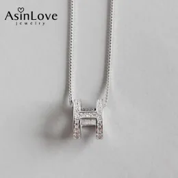 Halsband asinlove real 925 sterling silver bokstav h hängen halsband enkel oregelbunden konkav geometrisk zirkonhalsband för kvinnor smycken