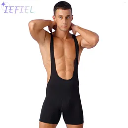 Underbyxor herrar formade underkläder muskel toppar kroppsbyggande bodysuit djup u nackpåse kompression shorts träning jumpsuit undertröja