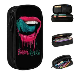 Bleistiftbeutel mit großer Kapazität Lamunan in Reverse Rock Band Lips School Accessoires Doppelschicht Bleistiftwomen Bag