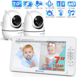 Bebek Monitörü 2 Kameralı Monitörler, 7 "720P HD SPRIP SCREOT VİDEO Bebek Monitörü, Kamera ve Sesli PTZ Bebek Monitörü, 4000mAh Pil