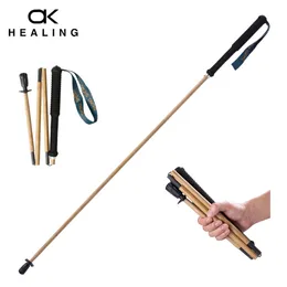 Bamboo Trekking Poles Carbon Fiber Hiking Sticks Portable 5Section Foldable Outdoor Walking Walk Cane Climbing Equipment 240412
