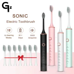 ヘッズGezhou Electric Sonic Toothbrush USB ChargeN100充電式防水電子歯ブラシ交換ヘッド大人