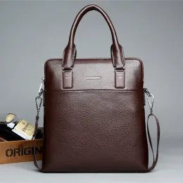 Briefcases Vintage Vertical Men Briefcase Bag With Zipper High Quality Leather Handbag Casual Shoulder Crossbody Bag File Bag For Male