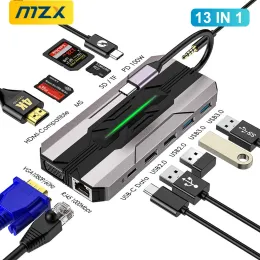 Hubs MZX 13in1 Docking Stations 1000M RJ45 USB Hub 3 0 HDMICompatible HDTV VGA Type C 3.0 Concentrator Adapter USBC Extension Dock