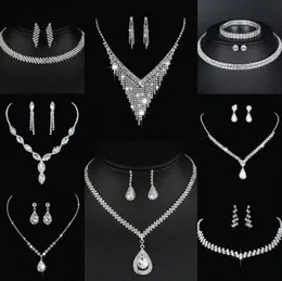 Värdefull laboratorium Diamond smycken Set Sterling Silver Wedding Halsbandörhängen för kvinnor Bridal Engagement Smyckesgåva E7WE#