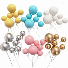 Party Supplies 1set Cake Topper Gold Silver Ball Happy Birthday DIY Cupcake Flag Wedding Christmas Decor Decoration