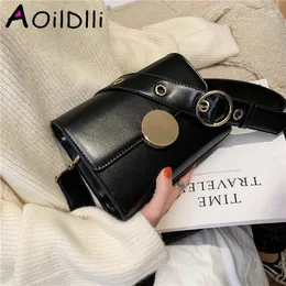 Drawess Aoildlli Vintage breites Gurt kleine Frauen Messenger -Taschen Runde Schloss einzigartige Design PU Lederklappe Mädchen Schulter Winter 2024