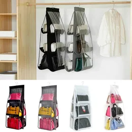 Förvaringspåsar "6 Pocket Hanging Handbag Organizer för garderobsskåp Transparent väska Dörrvägg klar diverse sko med galge pouc