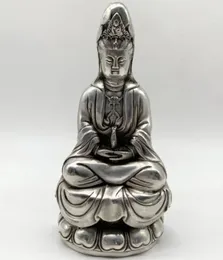 Decorative Figurines Archaize White Copper Sit Lotus Guanyin Buddha Crafts Statue