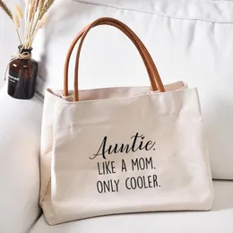 Shopping Bags Auntie Gift Bag Funny Printed Canvas Tote For Aunt Women Lady Casual Beach Work Handbag