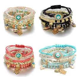 6pcSset Bracelete boêmia Conjunto para mulheres Fatima Mão CARMO CARMO DE CABELA BOLA CHABE