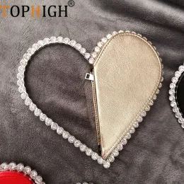 Bags TOPHIGH Newly Diamond Heart Evening Clutch Bags Women Designer Chic Rhinestone Acrylic Handle Black Purse For Wedding Party