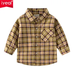 T-Shirts Iyeal 2023 Neues Kleinkindjungen Langarmplaid-Hemd für Kinder Frühling Herbst Kinder Kleidung Casual Cotton Shirts Tops 17y