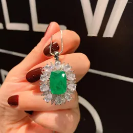 Hängen Ruzzallati 10 14mm Paraiba Tourmaline Natural Lab Emerald Pendant Necklace With Box Chain Silver Color Charm Women Smycken