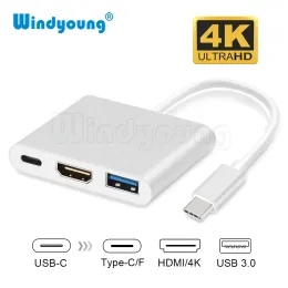 HUBS USB C HUB HDMI -adapter för MacBook Air Pro USB Type C Hub till HDMI 4K USB 3.0 -port med USBC Power Delivery USB Hub för Samsung