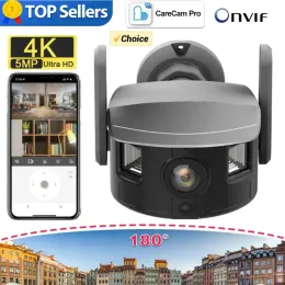 Lens 4K 5MP kamera 180 ° vidvinkel dubbel skärmutgång, utomhus IP67 Vattentät kamera PTZ -styr AI -spårningsapp Automatisk varning