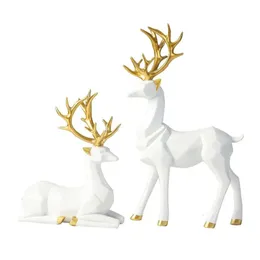 Oggetti decorativi Renna natalizia Nordica Figurina Figura geometrica Resina seduta Statue di cervo Elk per la decorazione di Home Office 2pcs