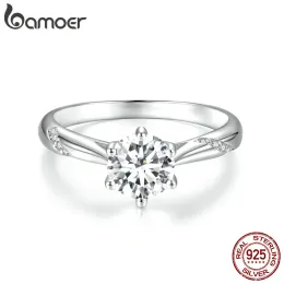 Anéis Bamoer D Color VVS1 Ex Moissanite Ring 1ct Round Moissanite Diamond Solitaire Engagement 925 Sterling Silver Rings for Women