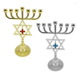 Candle Holders 7 Branch Jewish Metal Pendant Star Holder Temple Menorah Ornament Drop