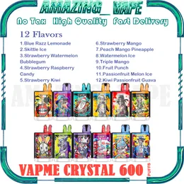 Аутентичный VAPME Crystal 600 Puff Orsosable Vape 12 вкуса 2 мл Предварительное устройство 550 мАч аккумулятор 1,0 сетка катушка 600puffs E Сигареты