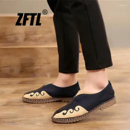 Casual skor zftl män duk slip-on loafers etniska traditionella handgjorda mäns sommarlinne man