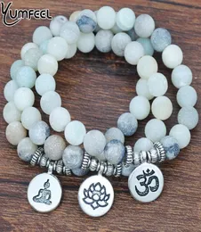 Yumfeel Natural Matte Frosted Ite om Lotus Flower Buddher Charm Bracelet Bangles Stone Jewelry6822178