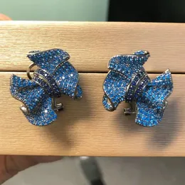 Bilincolor Royal Blue Knot Stud Earring with Lock 240408