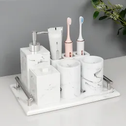 Teste lussuose accessori per la decorazione del bagno in resina bianca inchiostro a inchiostro di lusso con spazzolino da denti spazzolino vassoio per la doccia