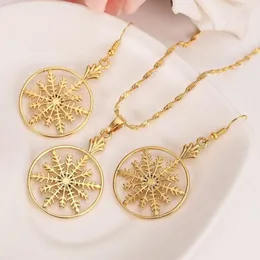 Earrings & Necklace 14kt Yellow Solid Gold GF Snowflake Leverback Pendants Necklaces Fashion Lever Back Drop Dangle HolidayEarring206I