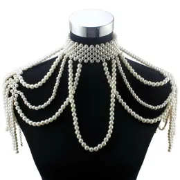 Necklaces Long Bead Chain Chunky Simulated Pearl Necklace Body Jewelry for Women Costume Choker Pendant Shoulder Statement Necklace New