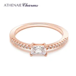 Rings Athenaie 925 Sterling Silver CZ Sparkling Square Halo 반지 여성을위한 컬러 로즈 골드 여성을위한 쌓을 수있는 손가락 반지