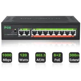 Routery Poe Gigabit Switch Full Gigabit 1000 Mbps 8 portów przełącznik Poe 2 Porty łącza w górę przełącznik sieciowy przełącznik sieciowy dla kamery/routerze Wi -Fi