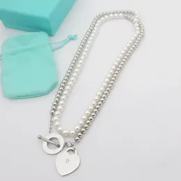 Moda squisita lettera braccialetto cuore amore collana in argento sterling collane amore collana diamante maglione catena rete collana pendente caldo