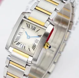 Двухтонный золото 26 -мм высококачественный Quartz Movement Tank Women Watch White Dial Watch Watch Nevanless Band 9545878