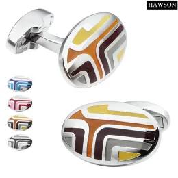 Links Brand Hawson Classic Colorful Enamel Cufflinks for Mens and Women Shirt Oval Cuff links on Sale with Box