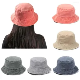 Berets Fashion Retro Bucket Hat Cotton Foldable Fisherman Cap Denim Washed Women Men Outdoor Sunscreen Beach