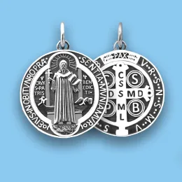 Hängen riktiga Sterling Silver 925 Saint Benedict Medal Pendant Exorcism Amulet prägling Cruz San Benito Medalla de Plata 925 Pura