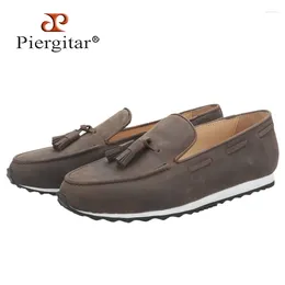 Scarpe casual Piergitar importato dall'Italia Brown Crazy Horse Calfskin da uomo Nappetti fatti a mano Moca