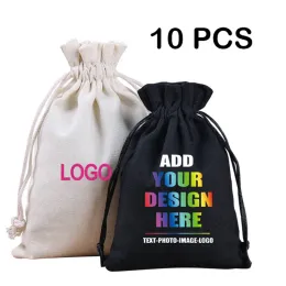 Bags 10pcs/Lot Customize Logo Printing Cotton Storage Bags Gift Package Drawstring Pouches Jewelry Bag Promotional Products