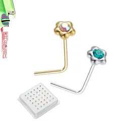 Takı Yeni Varış 925 STERLING Gümüş Çiçek Lshaped Burun Saplamaları Modaya uygun kadın kızlar Kulak Traugs Piercing Mücevher Piercing Nariz Plata