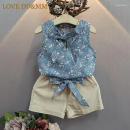 Conjuntos de roupas Love Ddmm Girls Summer Floral Bow Tops Shirts Shorts Suit