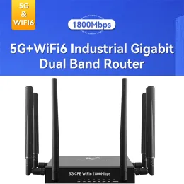 Routers Industrial 5G CPE Router Dual Band WiFi 6 Sim Card 4G LTE 4*Lan Ports Gigabit Broadband Indoor Wireless Router 1800M 6 Antennas