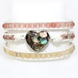 Braccialetti 2019 Nuovo fascino mista unico a conchiglia 3 fili avvolgenti braccialetti per donne fatte a mano in pietra naturale boho braccialetto regalo in pelle bracciale