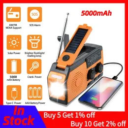 Radio 5000mAh Multifunctional Radio Hand Crank Solar USB Charging FM AM WB NOAA Weather Radio Emergency LED Flashlight Power Bank